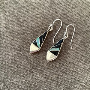 Native American Opal and Onyx Inlay Sterling Earrings